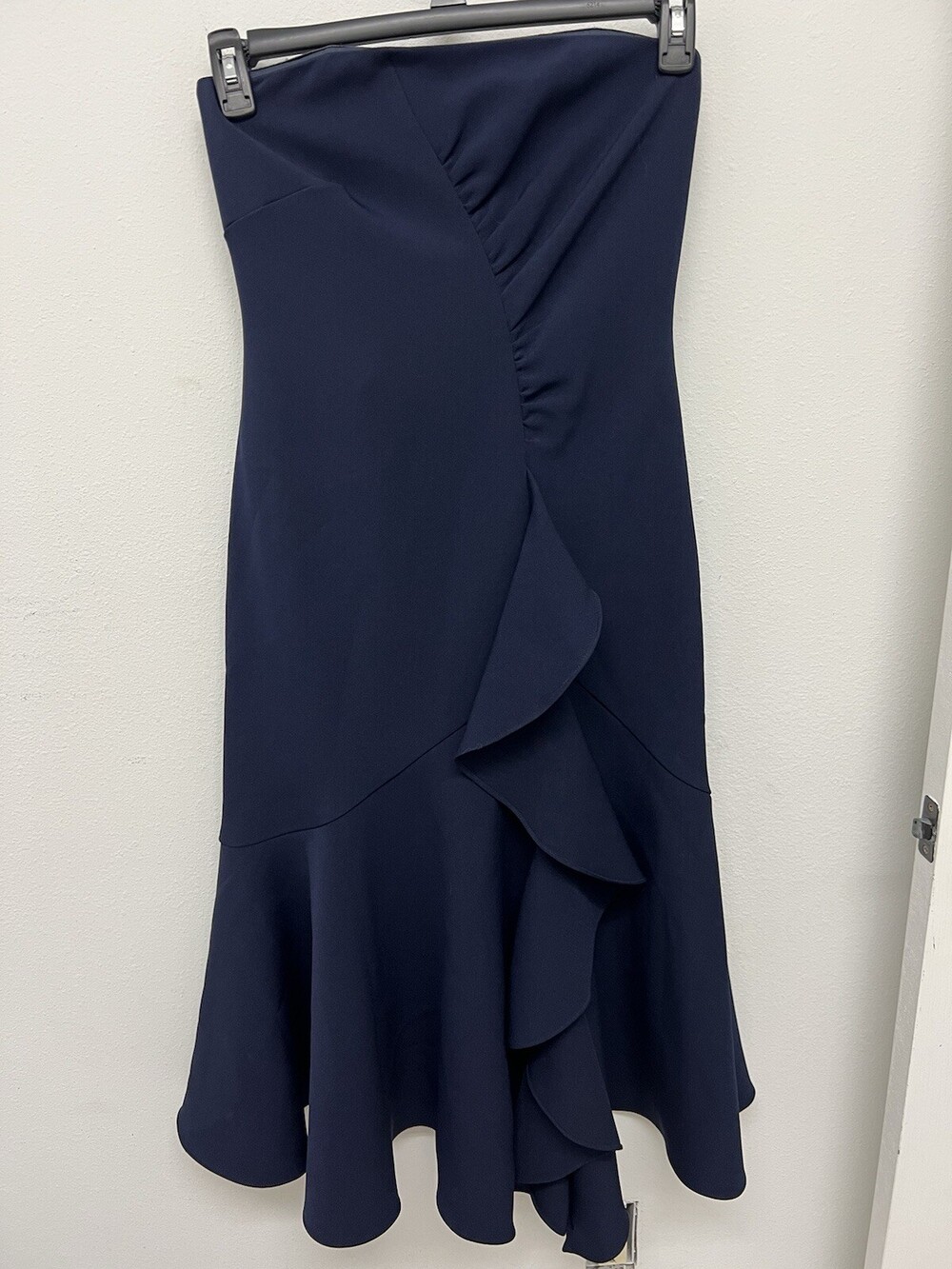 Shoshanna Levanzo Strapless Ruffle Midi Dress Navy Formal Cocktail (Missing eye)